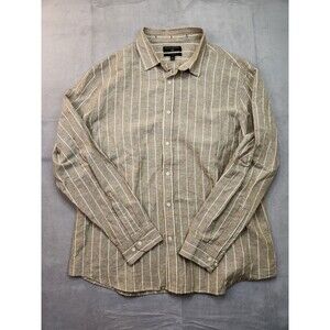 Banana Republic Linen Blend Shirt Men's XL Untucked‎ Fit Long Sleeve Tan Striped